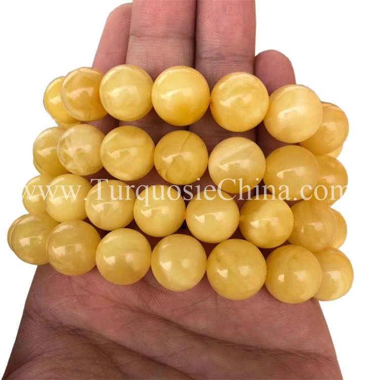 Genuine Yellow Amber Women Men  Beads Bracelet Certificate