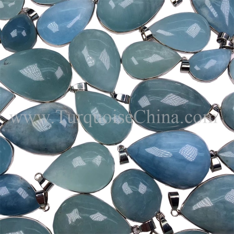Elegant Beautiful Pendent Necklace Milky Blue Aquamarine Water Drop Hainan Gemstone For Exquisite Gift