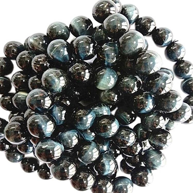 Natural Blue tiger eye bracelet Round  shape beads Smooth gemstone