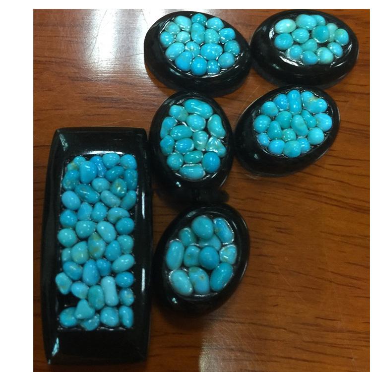 Wholesale Handmade Natural natural bule Turquoise smaller pieces inlay obsidian cabochons