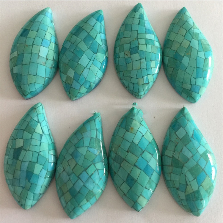 turquoise gemstone mosaic cabochon beads jewelry