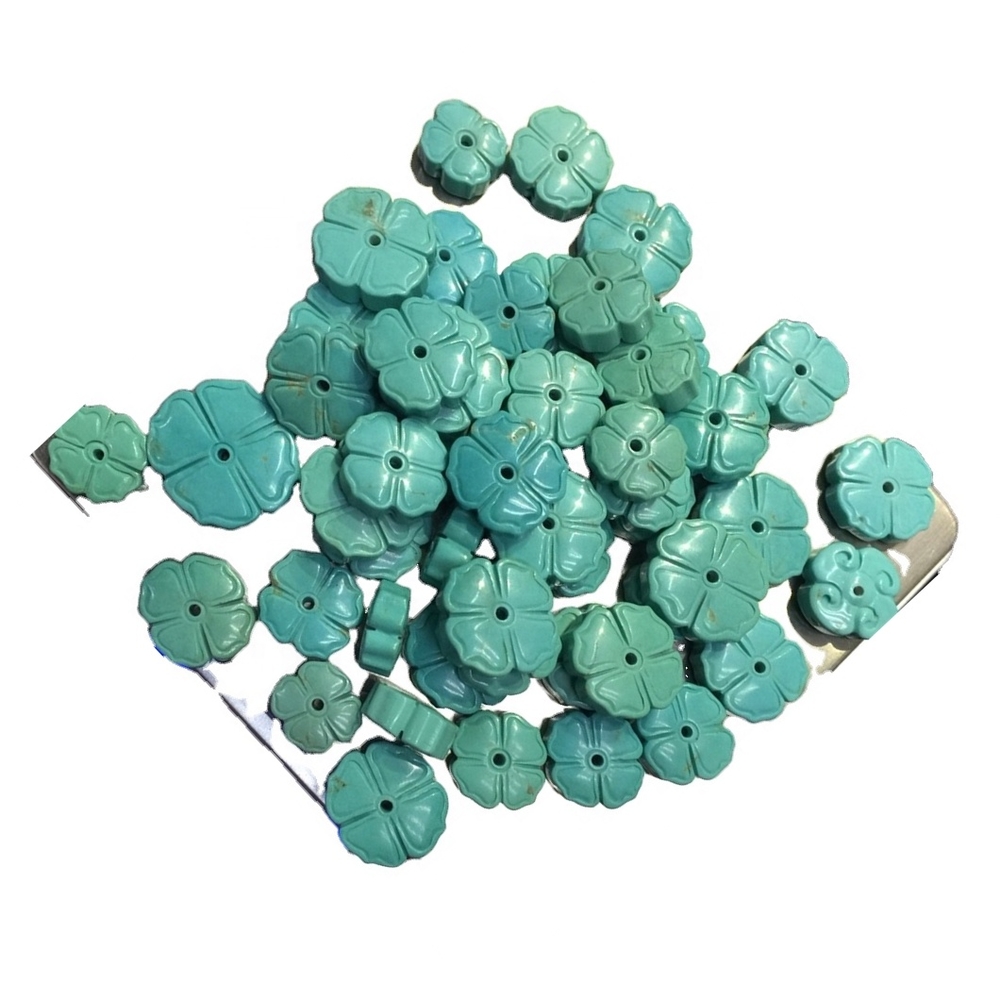 Turquoise bead crochet flower Antique Chinese Turquoise Beads Hand Carved for necklace bracelet collection