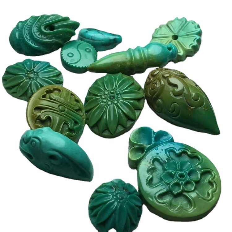 Carved Turquoise Beads jewelry Stunning Chinese export large vintage carved turquoise beads